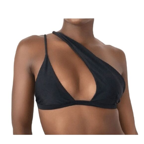 Bikini Baddie Time Out One Shoulder Bikini Top Black Half Triangle Half Wrap S - Picture 1 of 7